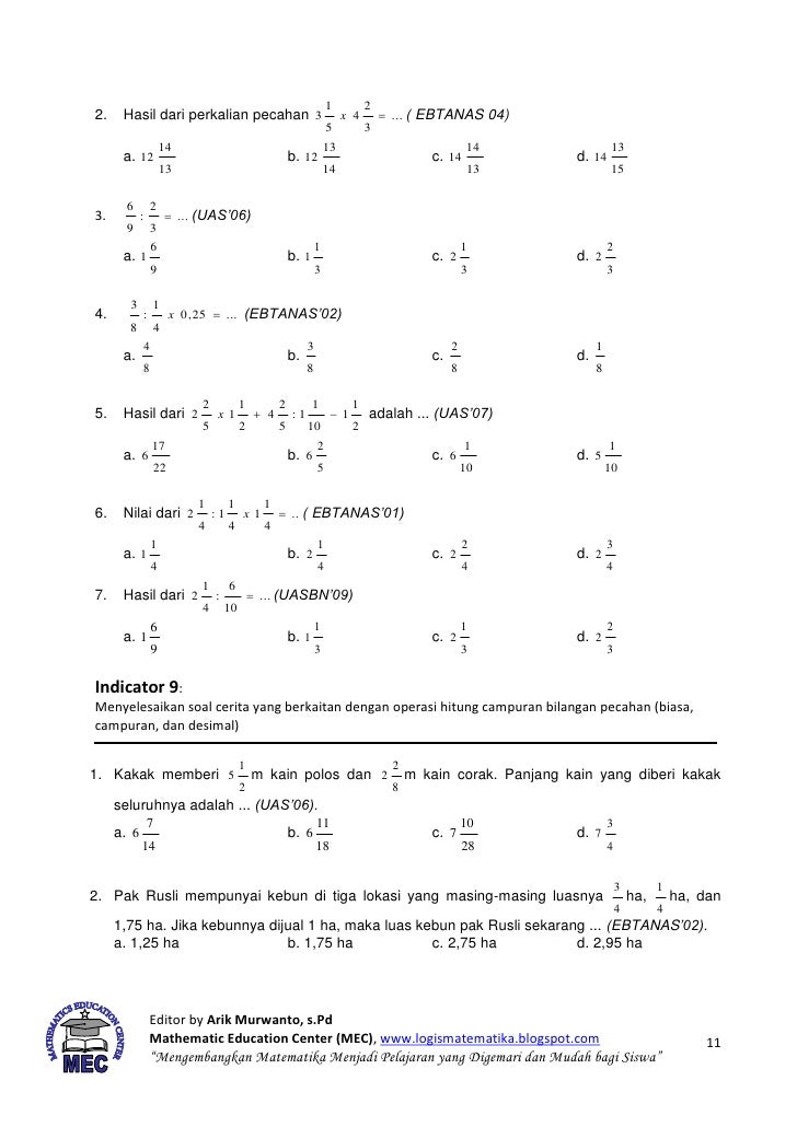 Contoh Soal Pecahan Kelas 4 - lasopastrange