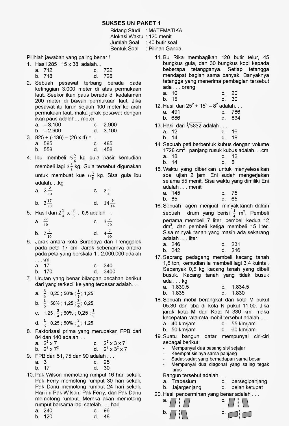 Soal Matematika Kelas 6 Semester 1 Pdf Dalchaebi