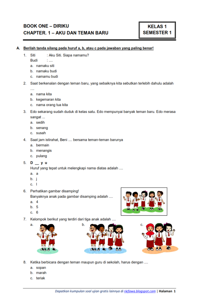 contoh soal esai uts tema 1 kelas 4