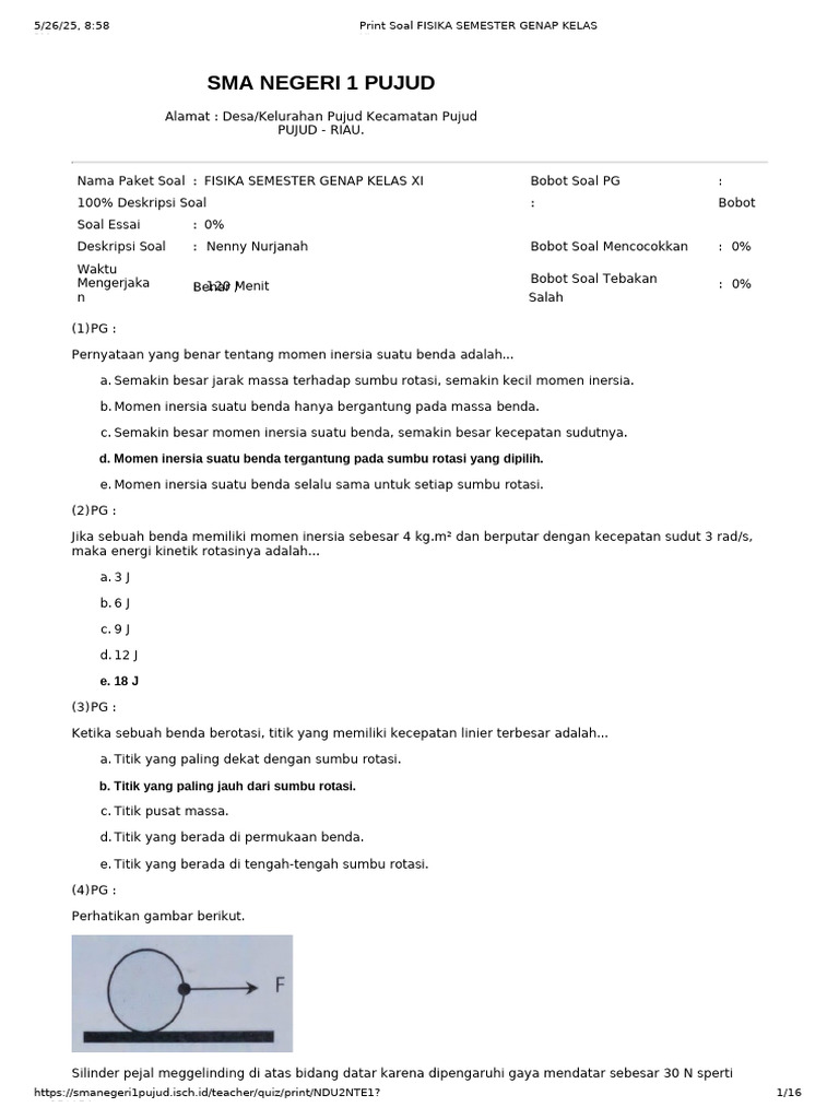 Soal Fisika Kelas XI Semester Genap PDF