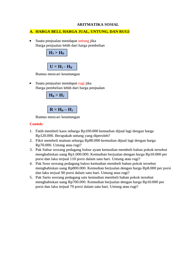 Contoh Soal Aritmatika Sosial Diskon PDF
