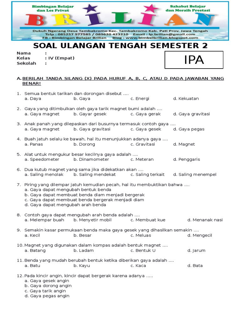 Akhirnya Tersedia 7 Bank Soal IPA Kelas 4 SD Semester 1 Siap Cetak untuk Latihan Anak