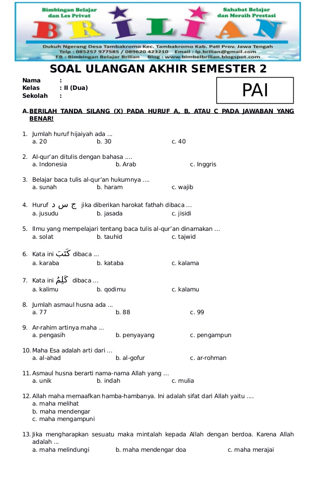 7 Contoh Soal Mid Semester 2 Kelas 2 SD Kurikulum 2013 yang Wajib Tahu Sebelum Ujian!