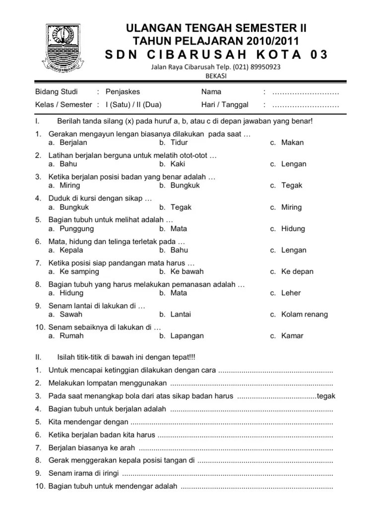 7 Contoh Soal Penjas Kelas 2 SD Semester 1 yang Terbukti Bikin Anak Pintar Sebelum Ujian
