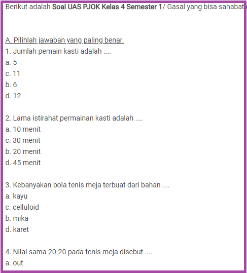 7 Contoh Soal Penjas Kelas 4 Semester 1 yang Terbukti Bantu Raih Nilai Sebelum Ujian