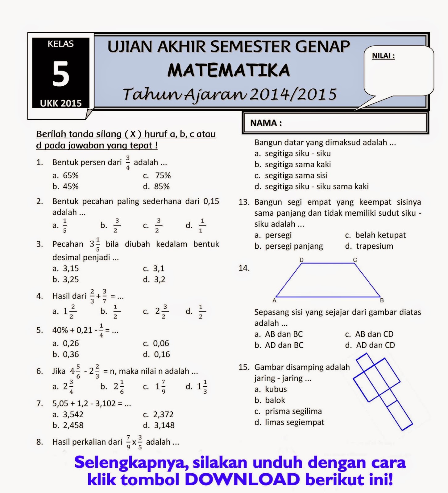 7 Contoh soal kelas 5 sd matematika semester 1 Bantu Siapkan PTS Bahasa Indonesia Kelas 6