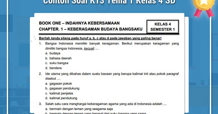 Inilah 5 Contoh Soal Kelas 4 SD Tema 1 Beserta Kunci Jawaban yang Wajib Dikuasai Sebelum Ulangan