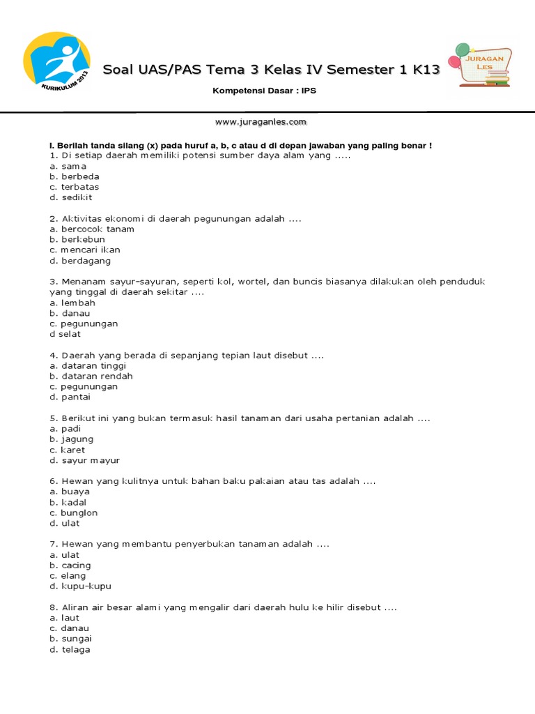 Terbukti Contoh Soal Kelas 4 K13 Semester 1 Tema 3 Bikin Nilai PTS Naik Sebelum Ujian
