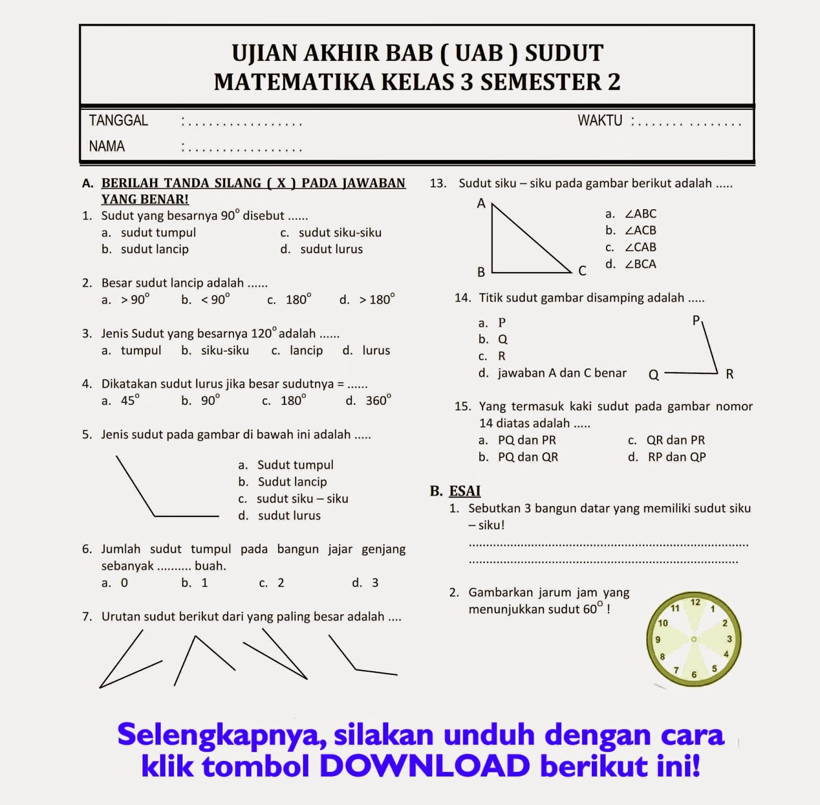 Membangun Fondasi Belajar Contoh Soal Ujian Semester 1 Kelas 1 SD Tema