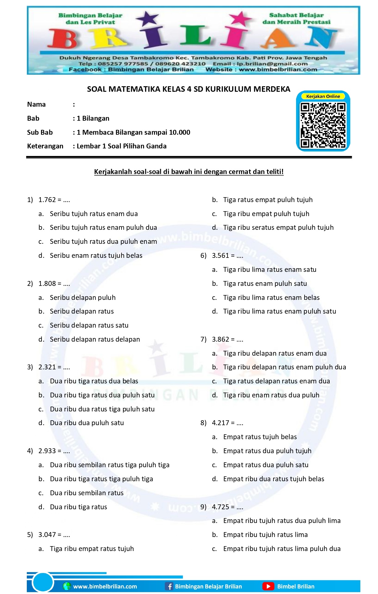 contoh soal kelas 4 semester 1 pelajran 1