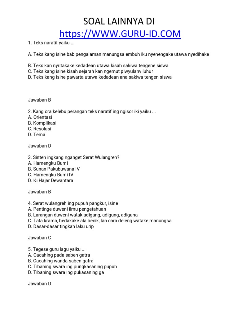 7 Rahasia Soal Bahasa Jawa Kelas 7 Semester 1 dan Kunci Jawaban yang Wajib Diketahui 7 Rahasia Soal Bahasa Jawa Kelas 7 Semester 1 dan Kunci Jawaban yang Wajib Diketahui