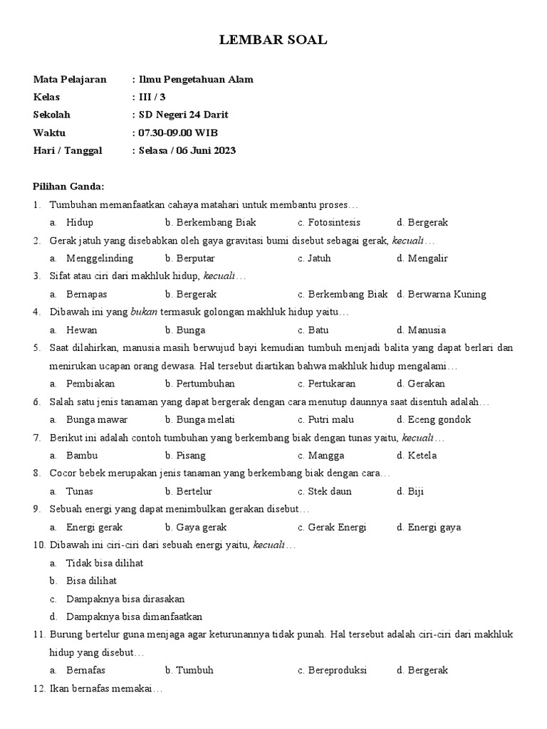 7 Rahasia Soal Essay IPA Kelas 3 SD Semester 1 yang Wajib Diketahui Guru Sebelum Ujian 7 Rahasia Soal Essay IPA Kelas 3 SD Semester 1 yang Wajib Diketahui Guru Sebelum Ujian