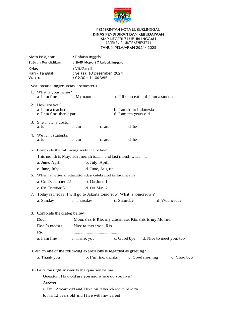 Juara FIFA ASEAN Cup 2026, Unduh soal bahasa inggris kelas 7 semester 1 pdf Sekarang
